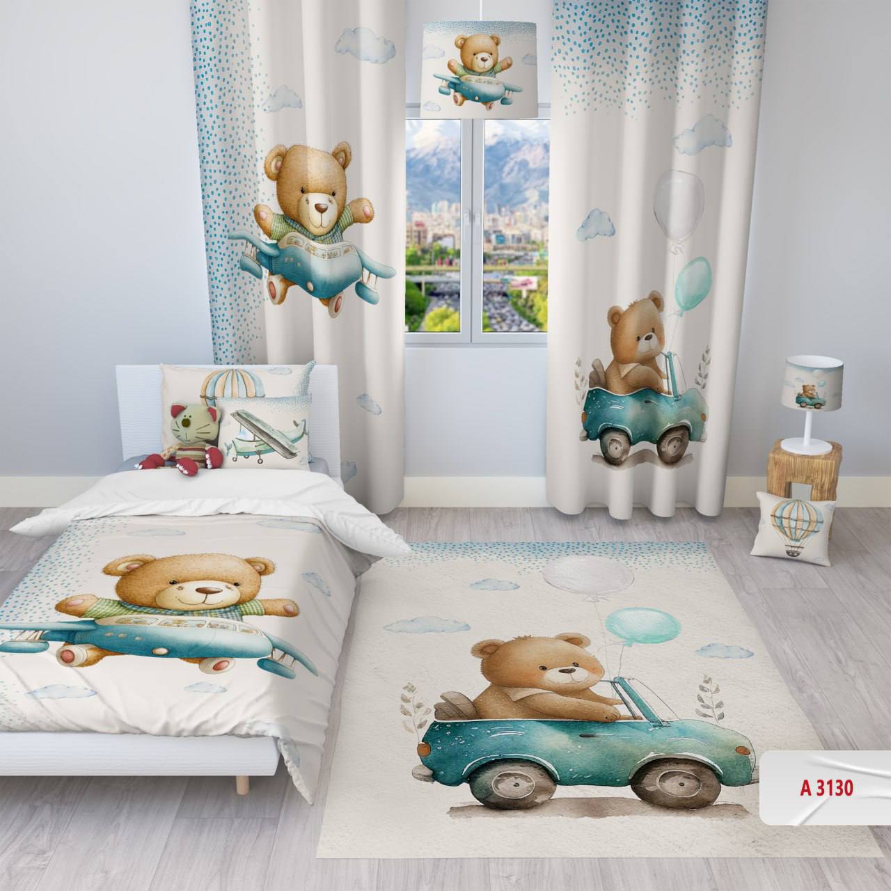 پرده پانچی اتاق کودک برند مینوریا کیدز طرح خرس کد p-192