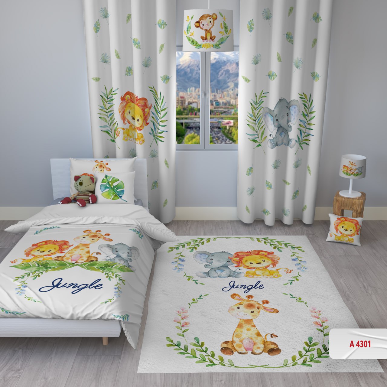 پرده پانچی اتاق کودک برند مینوریا کیدز طرح حیوانات کد p-194