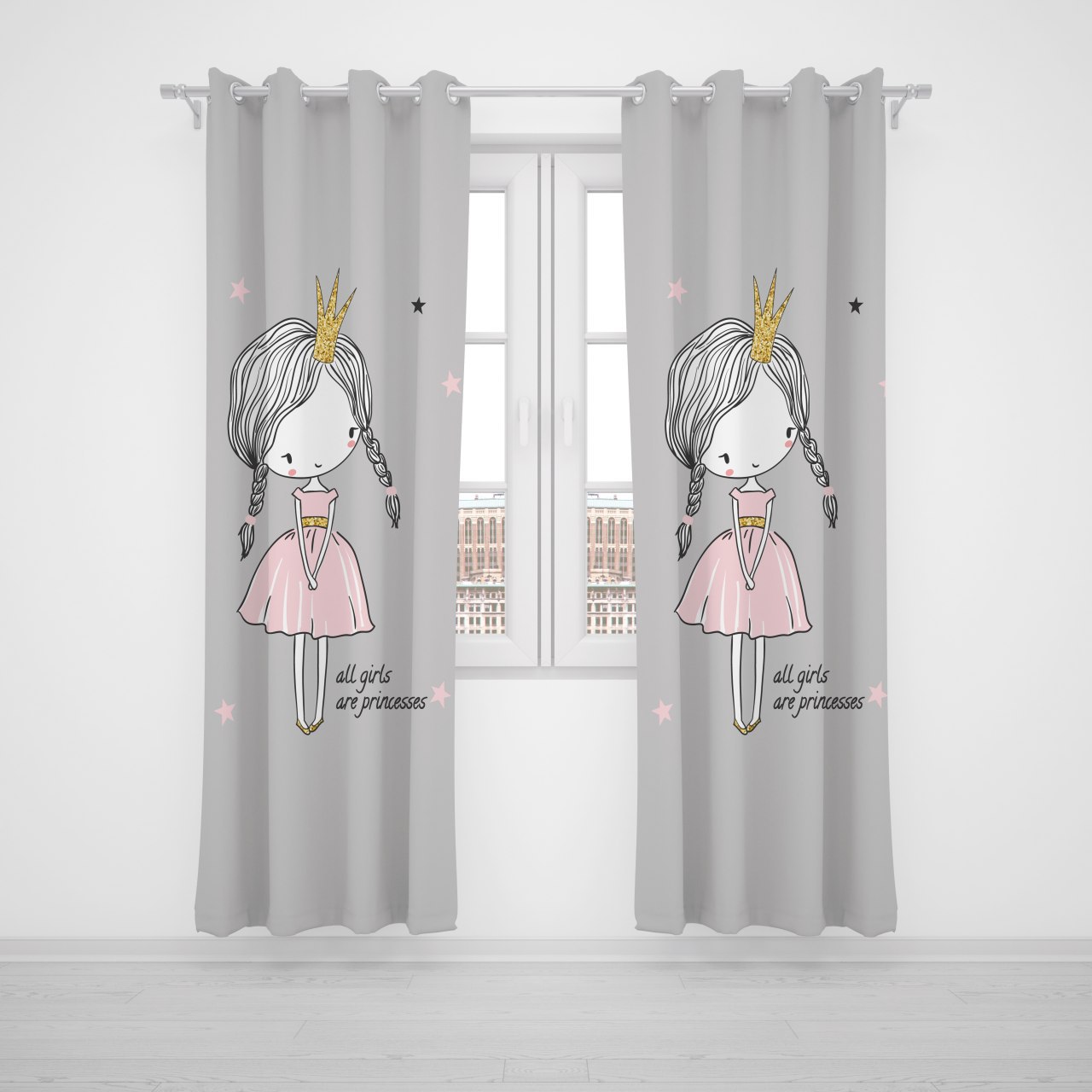 پرده پانچی اتاق کودک برند مینوریا کیدز طرح دخترانه کد p-279