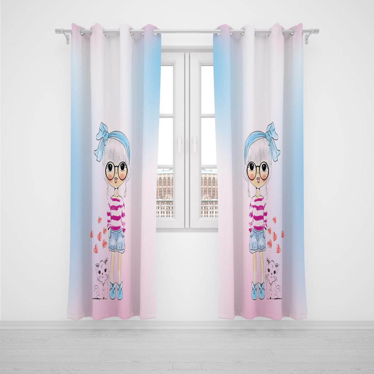 پرده پانچی اتاق کودک برند مینوریا کیدز طرح دخترانه کد p-299