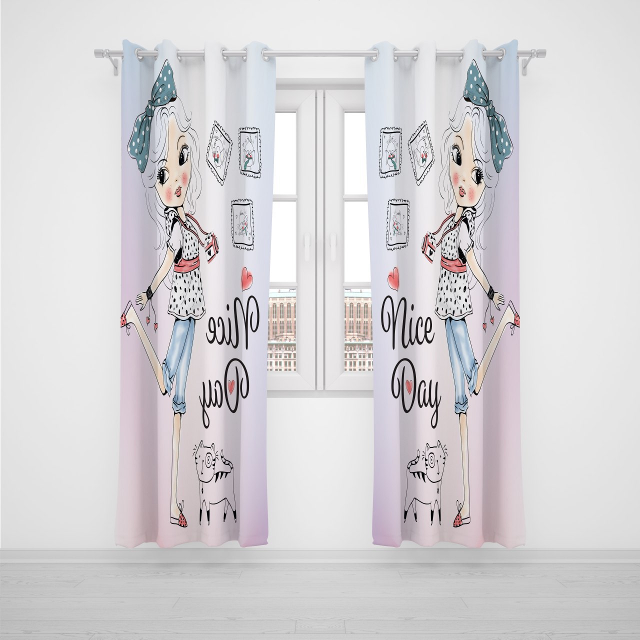 پرده پانچی اتاق کودک برند مینوریا کیدز طرح دخترانه کد p-301
