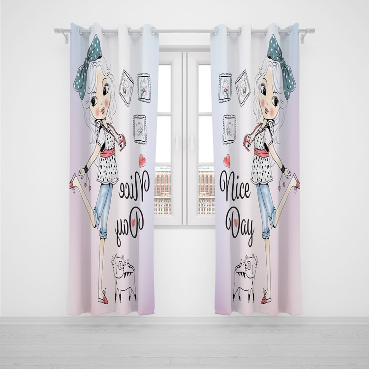 پرده پانچی اتاق کودک برند مینوریا کیدز طرح دخترانه کد p-301
