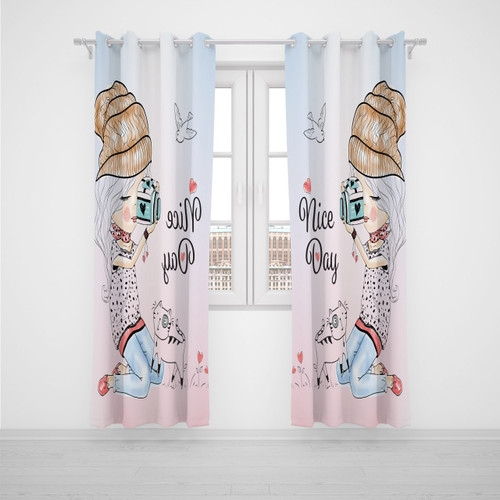 پرده پانچی اتاق کودک برند مینوریا کیدز طرح دخترانه کد p-302