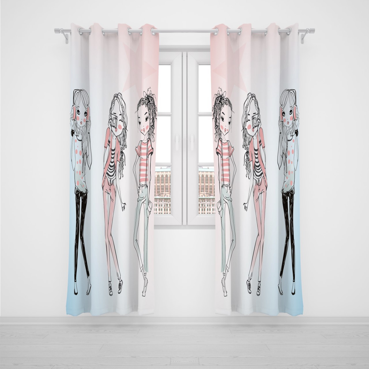 پرده پانچی اتاق کودک برند مینوریا کیدز طرح دخترانه کد p-304