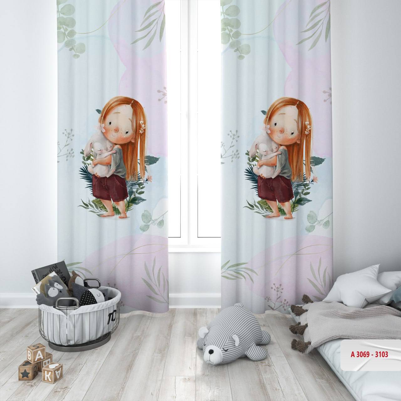 پرده پانچی اتاق کودک برند مینوریا کیدز طرح دخترانه کد p-333