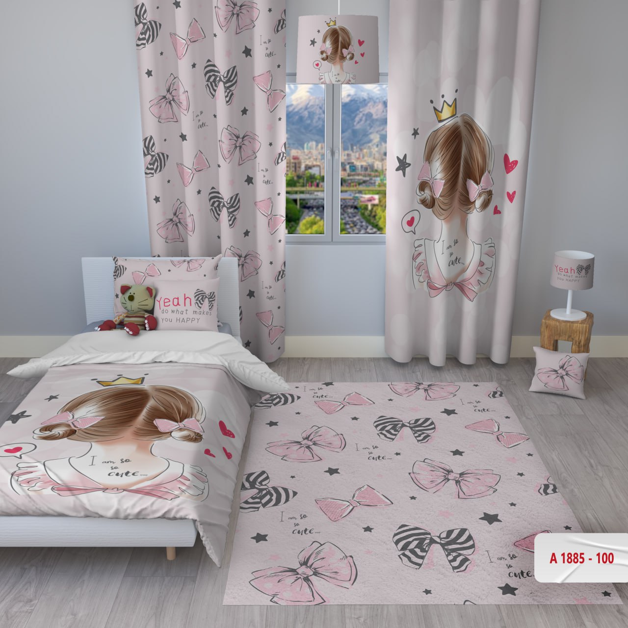 پرده پانچی اتاق کودک برند مینوریا کیدز طرح دخترانه کد p-342