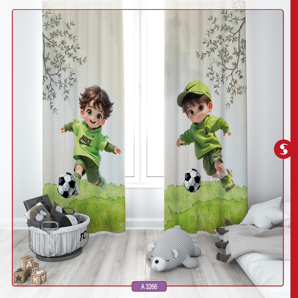 پرده پانچی اتاق کودک برند مینوریا کیدز طرح فوتبالی کد p-382