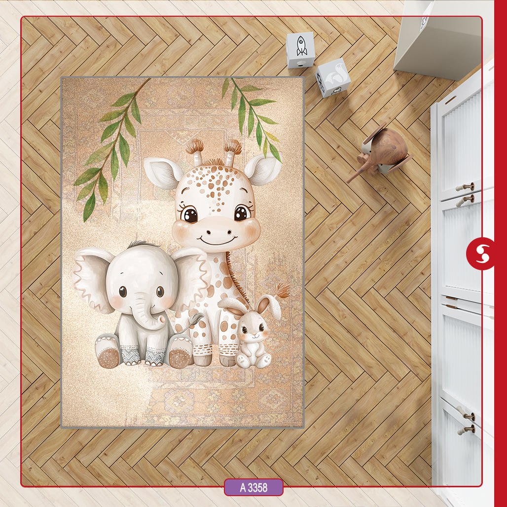 فرشینه اتاق کودک برند مینوریا طرح حیوانات کد p-498