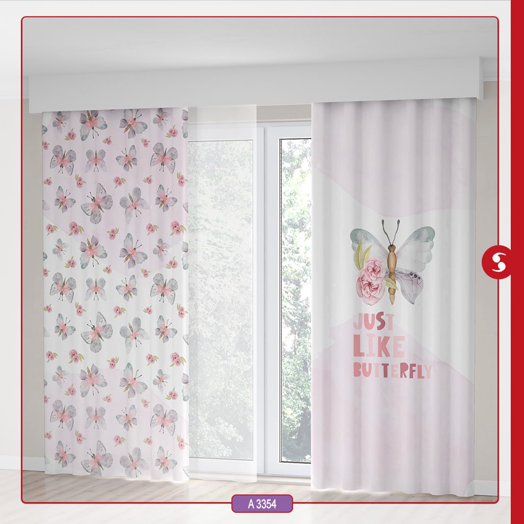 پرده پانچی اتاق کودک برند مینوریا طرح پروانه کد p-461