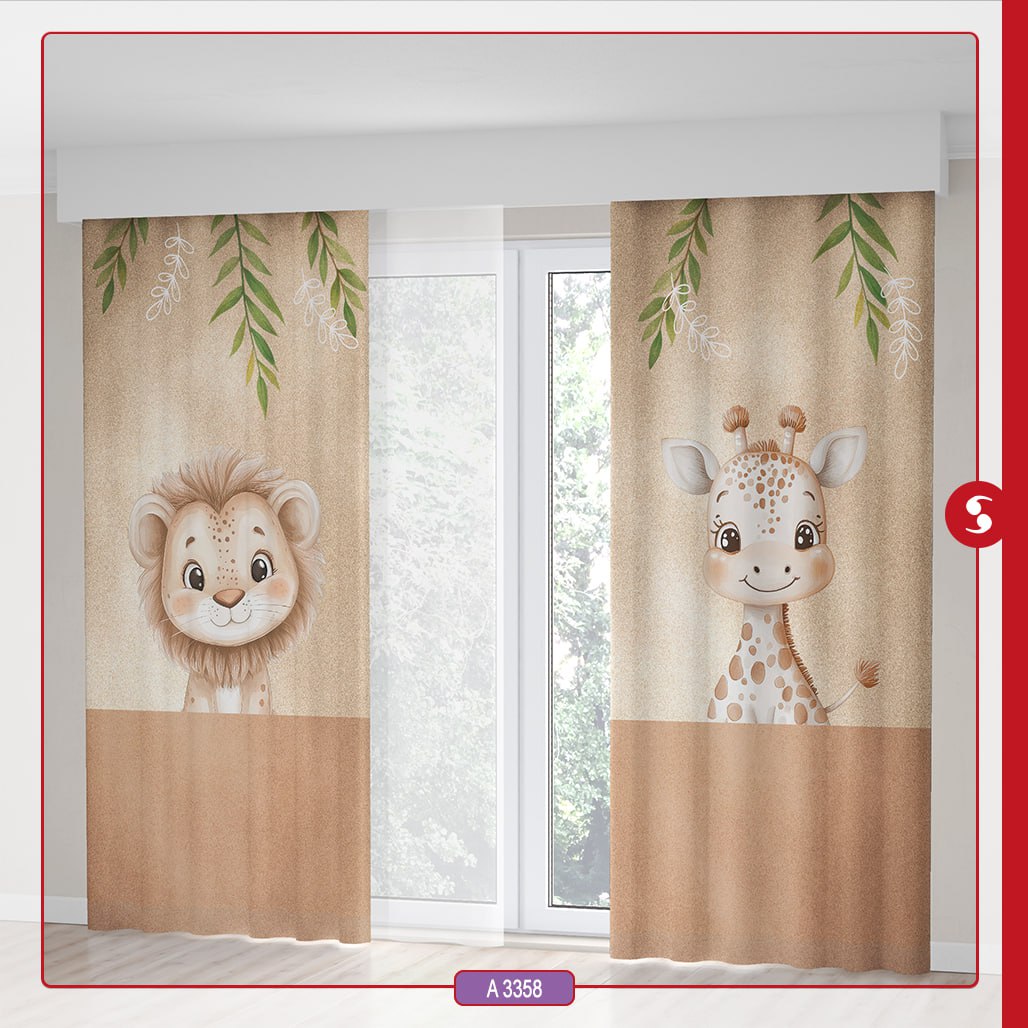 پرده پانچی اتاق کودک برند مینوریا طرح حیوانات کد p-498