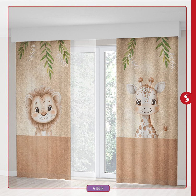 پرده پانچی اتاق کودک برند مینوریا طرح حیوانات کد p-498