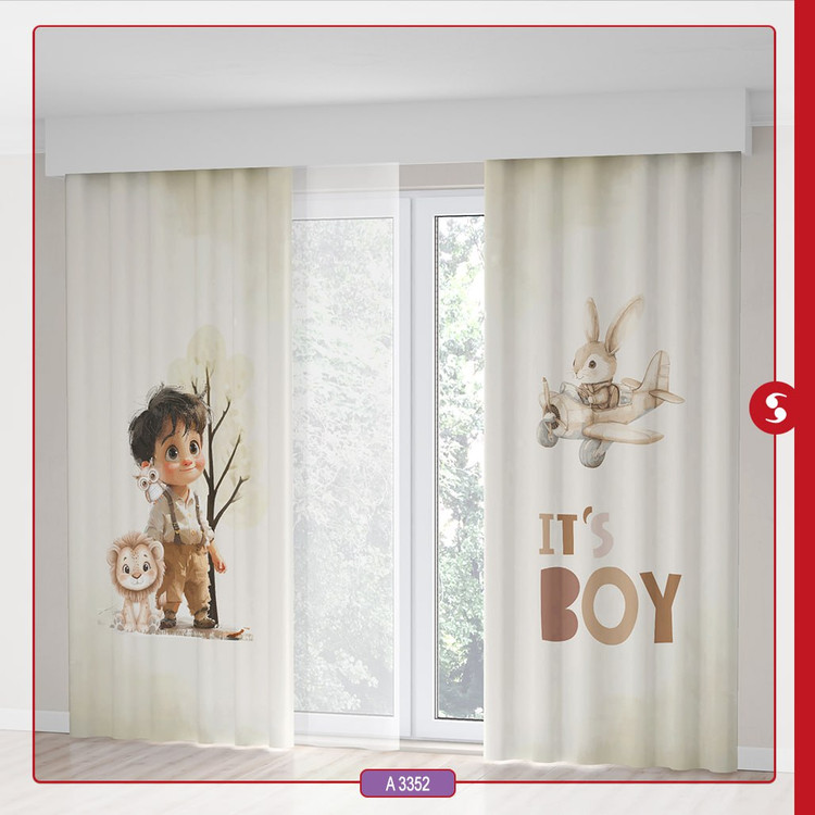 پرده پانچی اتاق کودک برند مینوریا طرح پسرانه کد p-500