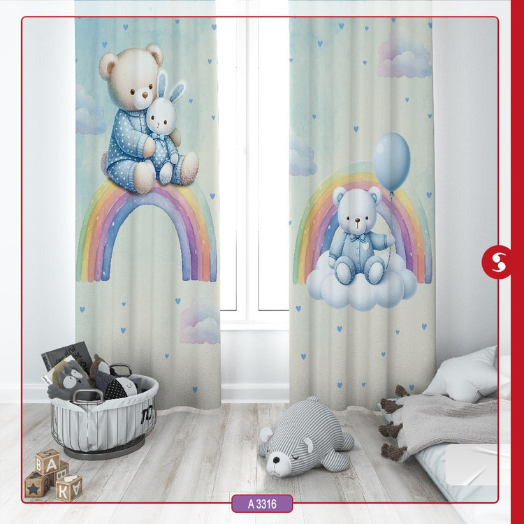 پرده پانچی اتاق کودک برند مینوریا طرح تدی کد p-518