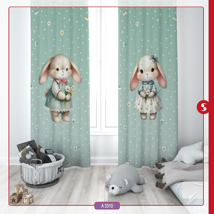 پرده پانچی اتاق کودک برند مینوریا طرح خرگوش کد p-521
