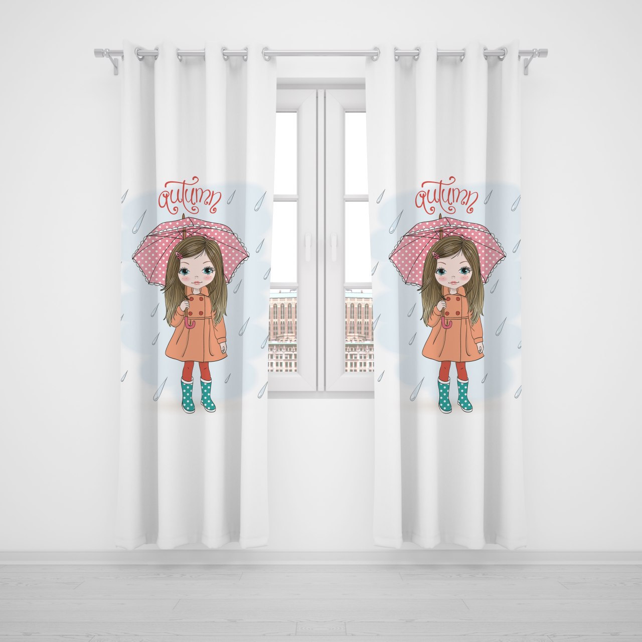 پرده پانچی اتاق کودک برند مینوریا طرح دخترانه کد p-568